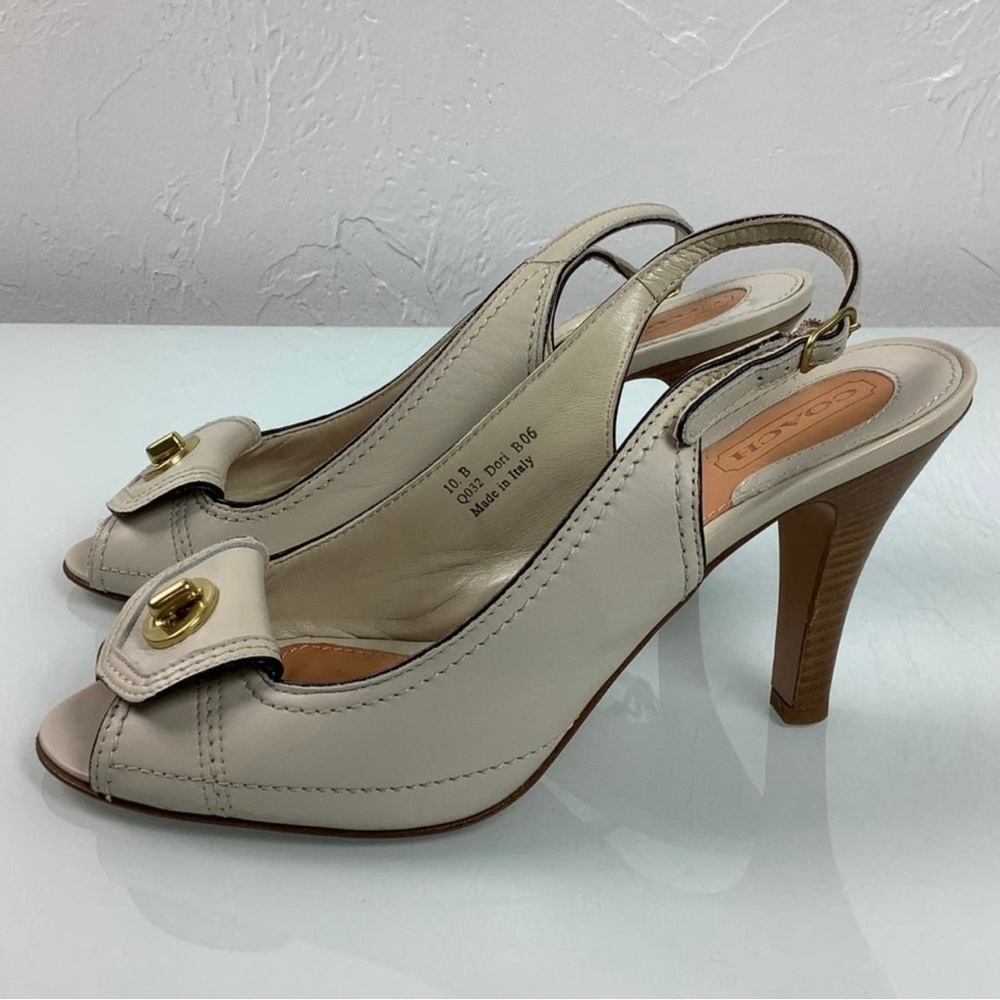 Coach Dori Peep toe Cream Leather Slingback heels size 10 B EUC
